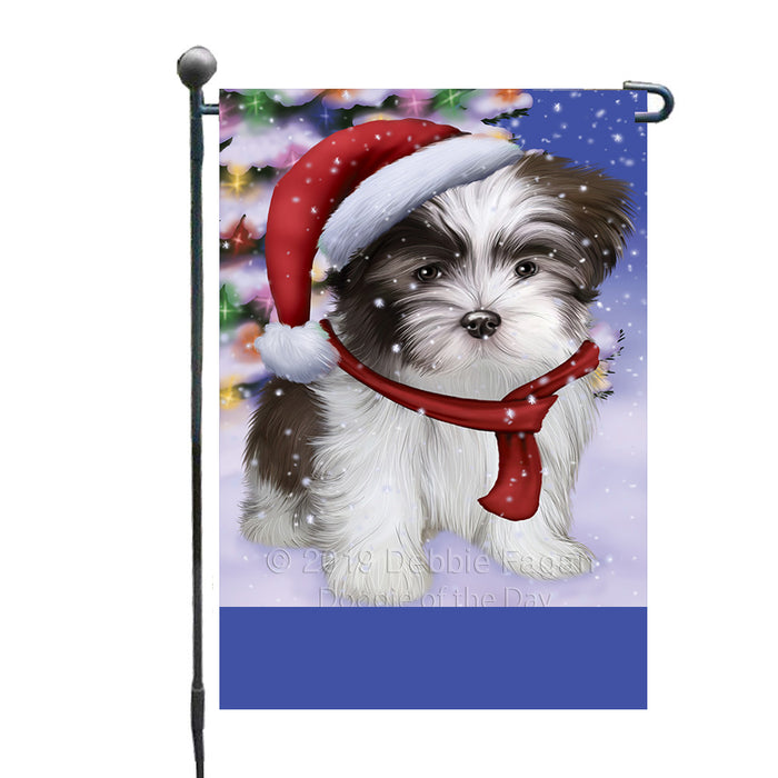 Personalized Winterland Wonderland Malti Tzu Dog In Christmas Holiday Scenic Background Custom Garden Flags GFLG-DOTD-A61346