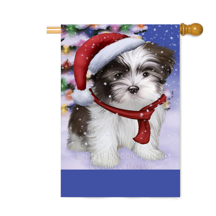 Personalized Winterland Wonderland Malti Tzu Dog In Christmas Holiday Scenic Background Custom House Flag FLG-DOTD-A61402
