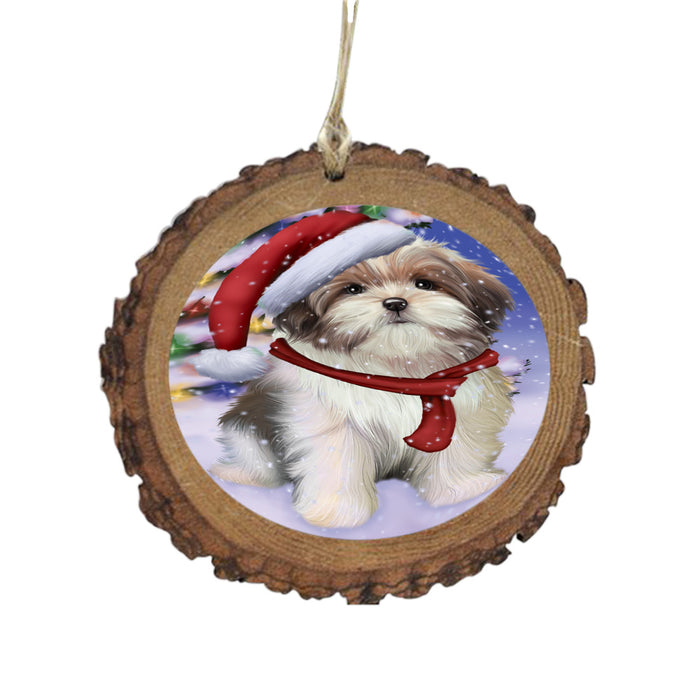 Winterland Wonderland Malti Tzu Dog In Christmas Holiday Scenic Background Wooden Christmas Ornament WOR49609
