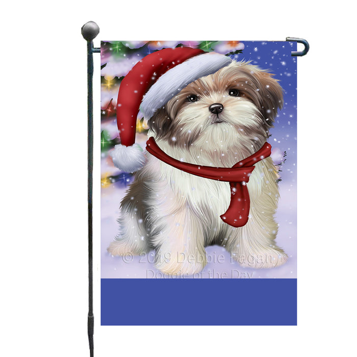 Personalized Winterland Wonderland Malti Tzu Dog In Christmas Holiday Scenic Background Custom Garden Flags GFLG-DOTD-A61347