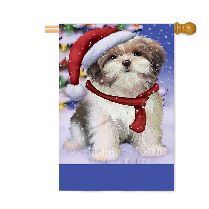 Personalized Winterland Wonderland Malti Tzu Dog In Christmas Holiday Scenic Background Custom House Flag FLG-DOTD-A61403