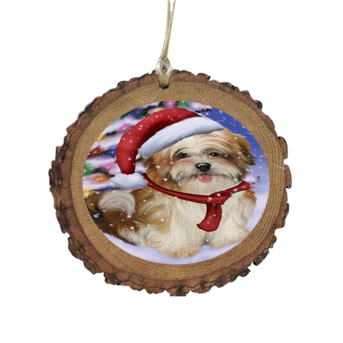 Winterland Wonderland Malti Tzu Dog In Christmas Holiday Scenic Background Wooden Christmas Ornament WOR49610