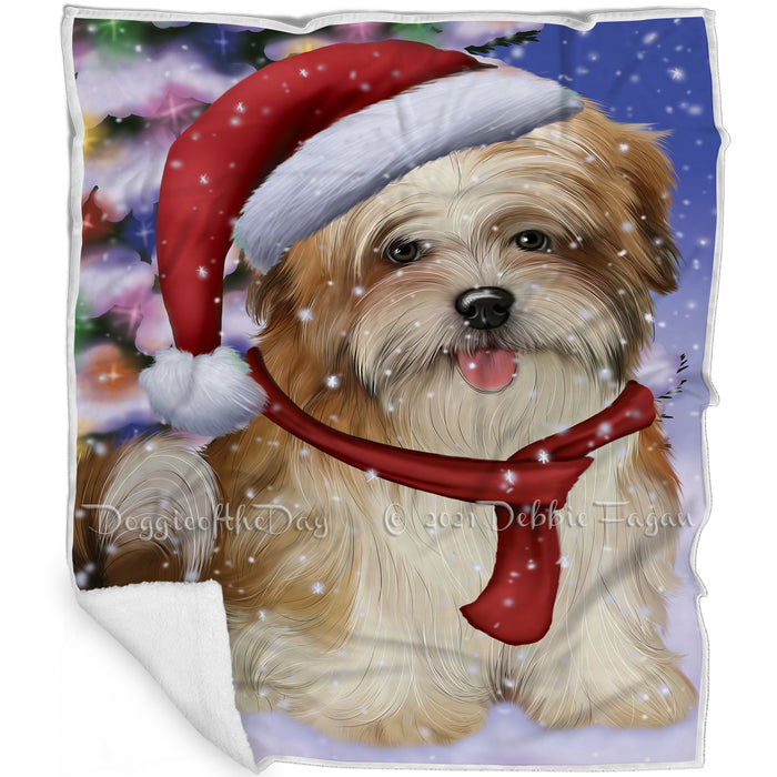 Winterland Wonderland Malti Tzu Dog In Christmas Holiday Scenic Background Blanket BLNKT101307