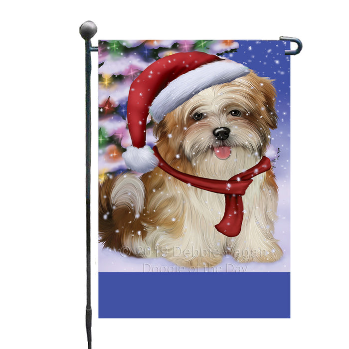 Personalized Winterland Wonderland Malti Tzu Dog In Christmas Holiday Scenic Background Custom Garden Flags GFLG-DOTD-A61348