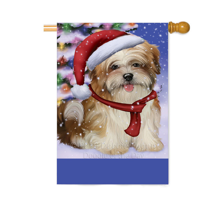 Personalized Winterland Wonderland Malti Tzu Dog In Christmas Holiday Scenic Background Custom House Flag FLG-DOTD-A61404