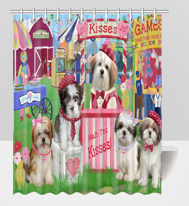 Carnival Kissing Booth Malti Tzu Dogs Shower Curtain