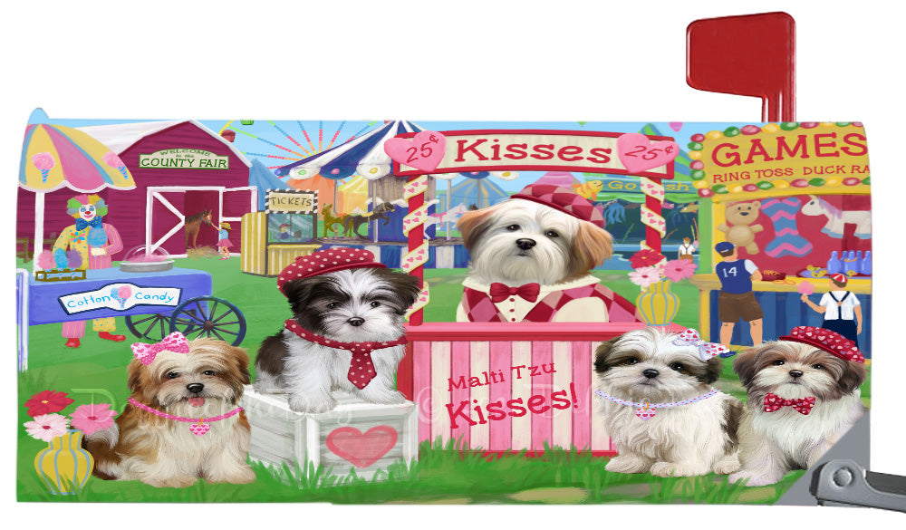 Carnival Kissing Booth Malti Tzu Dogs Magnetic Mailbox Cover Both Sides Pet Theme Printed Decorative Letter Box Wrap Case Postbox Thick Magnetic Vinyl Material