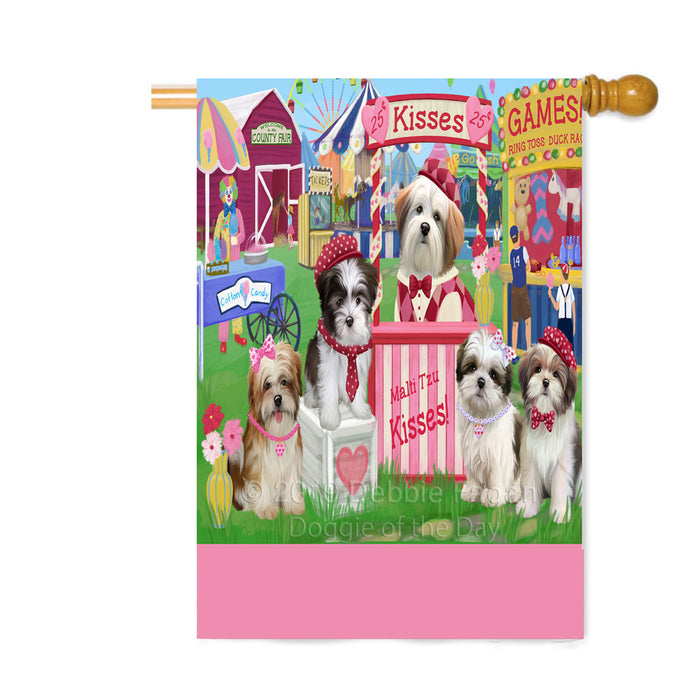 Personalized Carnival Kissing Booth Malti Tzu Dogs Custom House Flag FLG63621