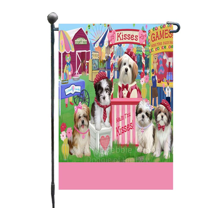 Personalized Carnival Kissing Booth Malti Tzu Dogs Custom Garden Flag GFLG64297