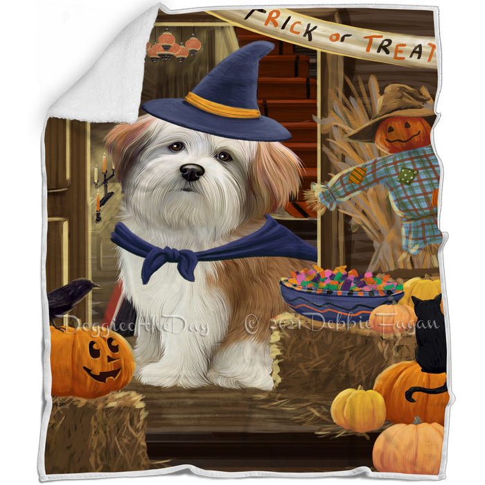Enter at Own Risk Trick or Treat Halloween Malti Tzu Dog Blanket BLNKT96087
