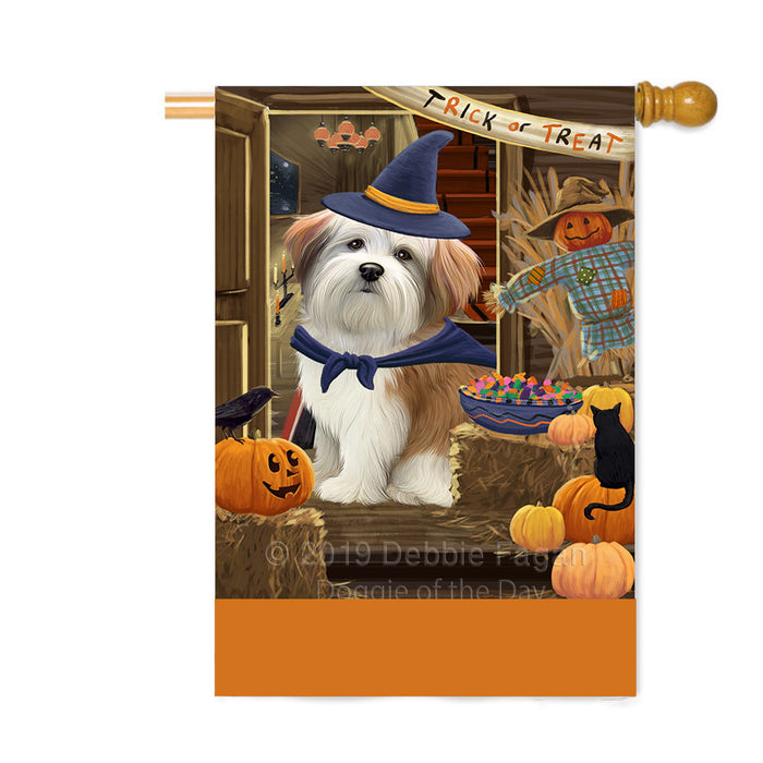 Personalized Enter at Own Risk Trick or Treat Halloween Malti Tzu Dog Custom House Flag FLG-DOTD-A59700