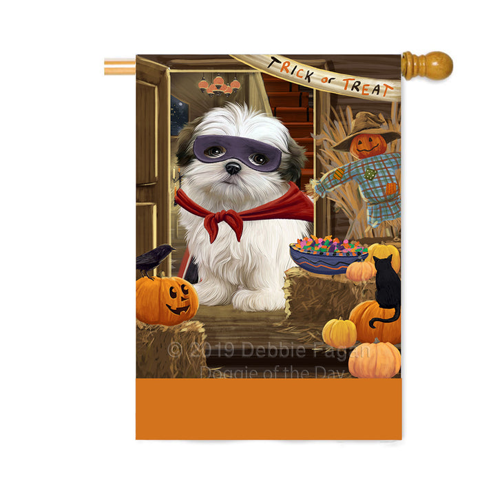 Personalized Enter at Own Risk Trick or Treat Halloween Malti Tzu Dog Custom House Flag FLG-DOTD-A59702