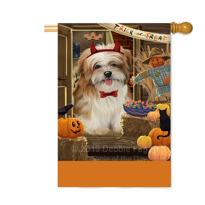 Personalized Enter at Own Risk Trick or Treat Halloween Malti Tzu Dog Custom House Flag FLG-DOTD-A59704