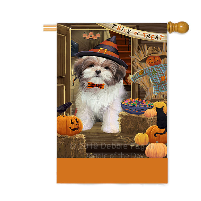 Personalized Enter at Own Risk Trick or Treat Halloween Malti Tzu Dog Custom House Flag FLG-DOTD-A59705