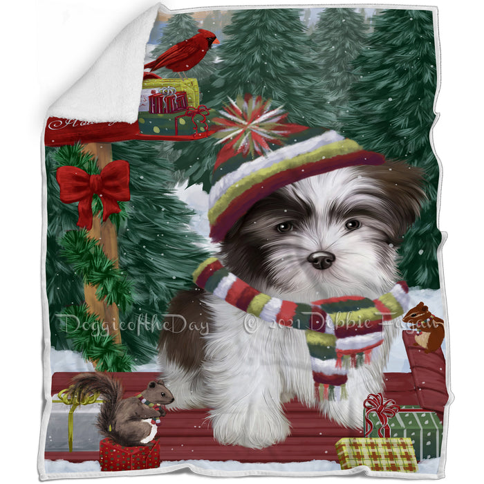 Merry Christmas Woodland Sled Malti Tzu Dog Blanket BLNKT114195