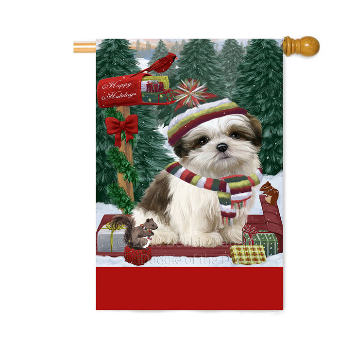 Personalized Merry Christmas Woodland Sled Malti Tzu Dog Custom House Flag FLG-DOTD-A61688