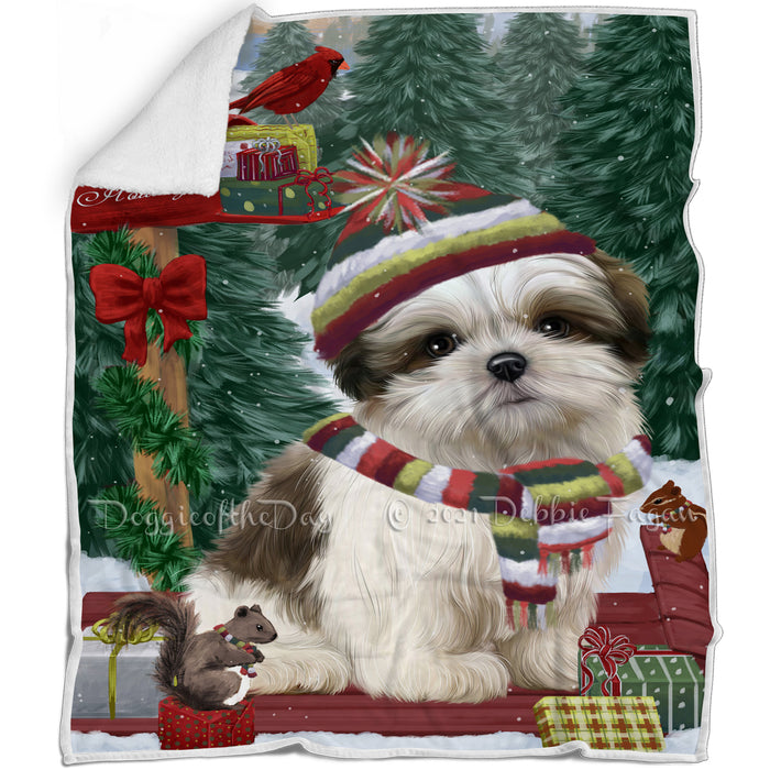 Merry Christmas Woodland Sled Malti Tzu Dog Blanket BLNKT114204