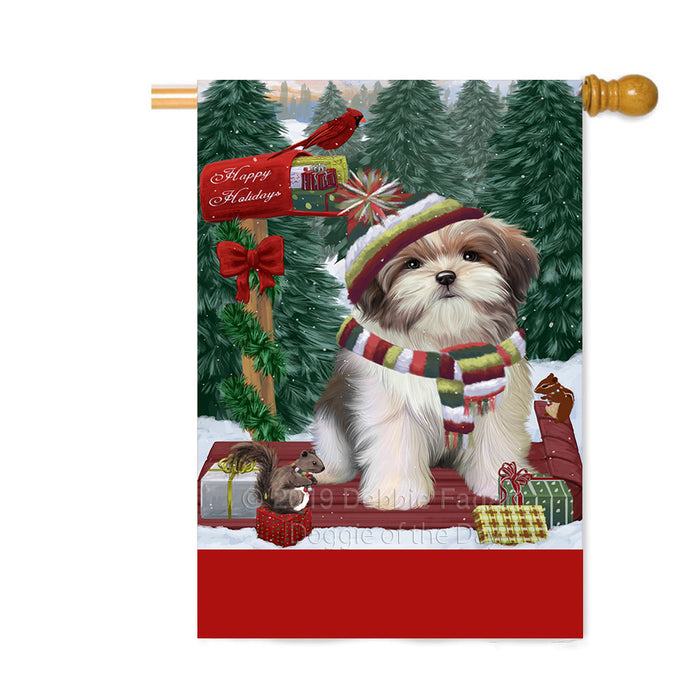 Personalized Merry Christmas Woodland Sled Malti Tzu Dog Custom House Flag FLG-DOTD-A61690