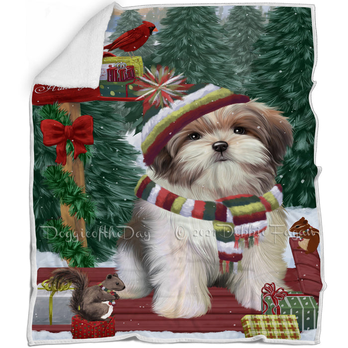 Merry Christmas Woodland Sled Malti Tzu Dog Blanket BLNKT114222