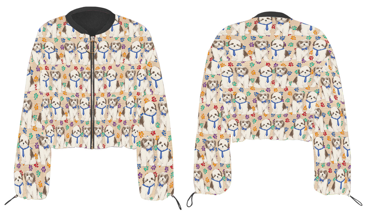 Rainbow Paw Print Malti Tzu Dogs Cropped Chiffon Women's Jacket WH50571