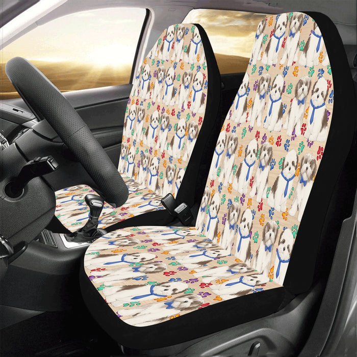 Rainbow Paw Print Malti Tzu Dogs Blue Car Seat Covers (Set of 2)