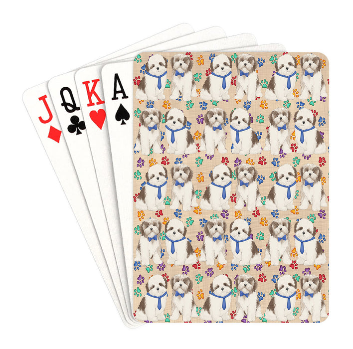 Rainbow Paw Print Malti Tzu Dogs Blue Playing Card Decks