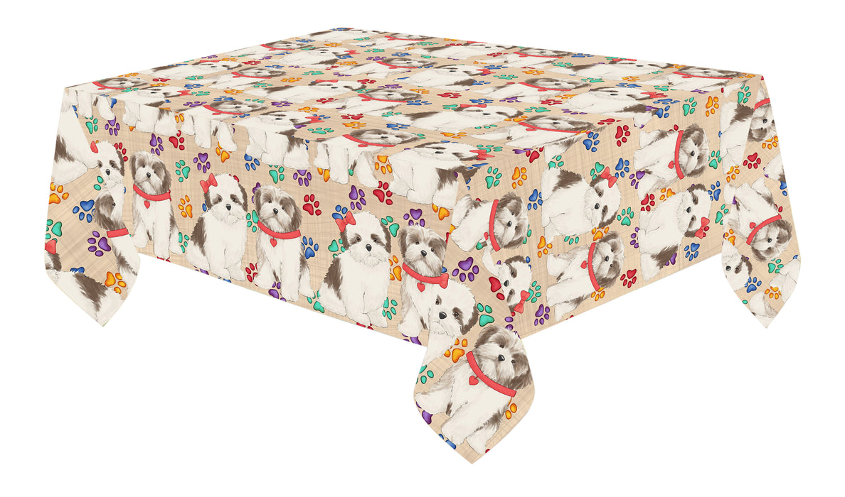 Rainbow Paw Print Malti Tzu Dogs Red Cotton Linen Tablecloth
