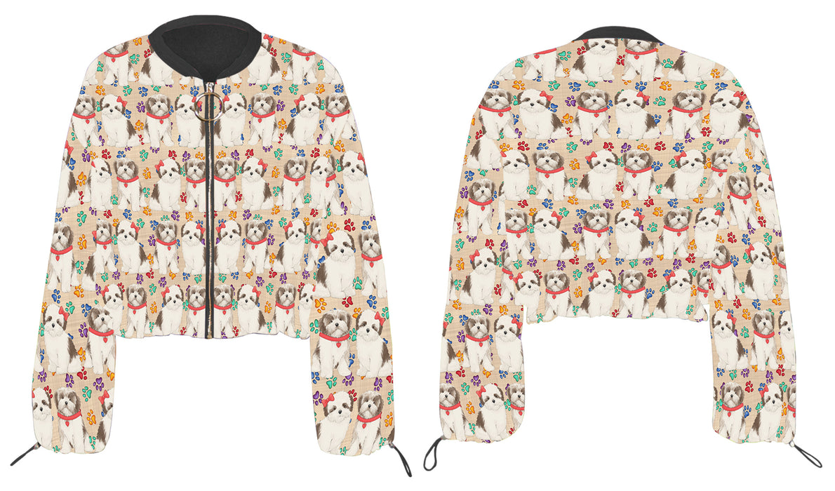 Rainbow Paw Print Malti Tzu Dogs Cropped Chiffon Women's Jacket WH50572
