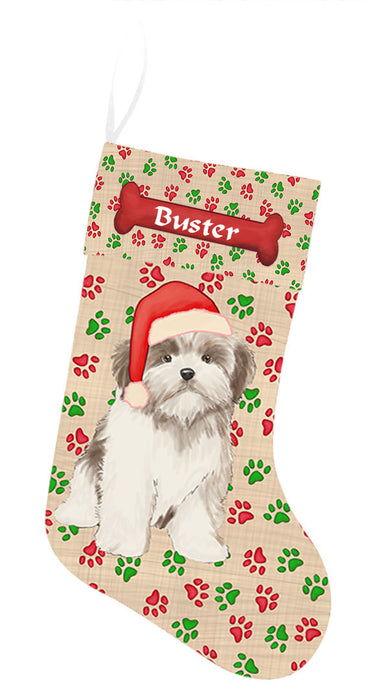 Pet Name Personalized Christmas Paw Print Malti Tzu Dogs Stocking