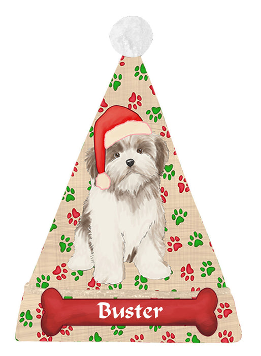 Pet Name Personalized Christmas Paw Print Malti Tzu Dogs Santa Hat