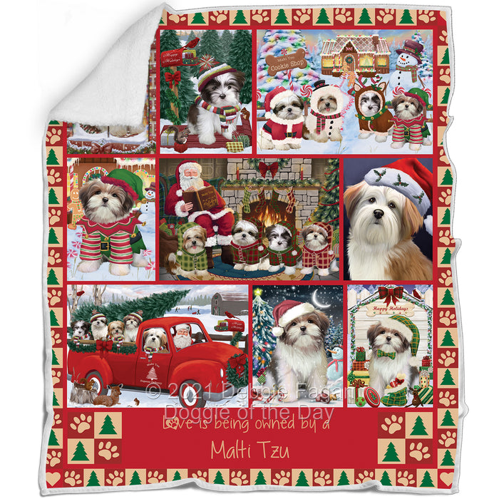 Love is Being Owned Christmas Malti Tzu Dogs Blanket BLNKT143482