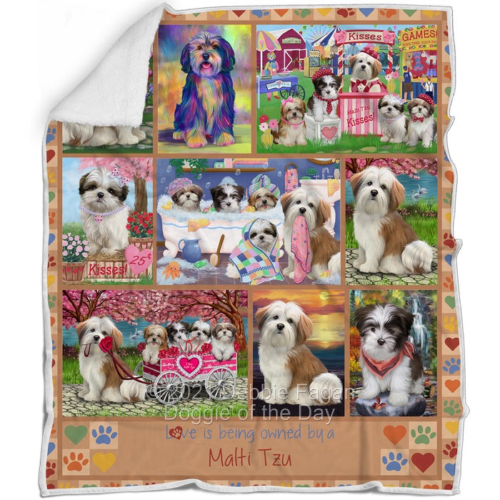 Love is Being Owned Malti Tzu Dog Beige Blanket BLNKT137640