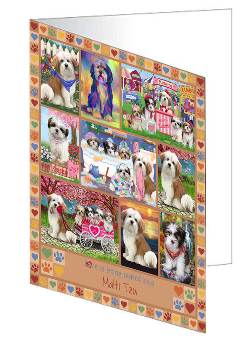 Love is Being Owned Malti Tzu Dog Beige Handmade Artwork Assorted Pets Greeting Cards and Note Cards with Envelopes for All Occasions and Holiday Seasons GCD77402