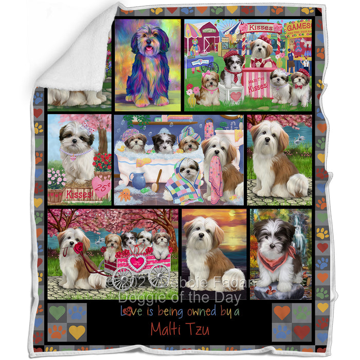 Love is Being Owned Malti Tzu Dog Grey Blanket BLNKT137649