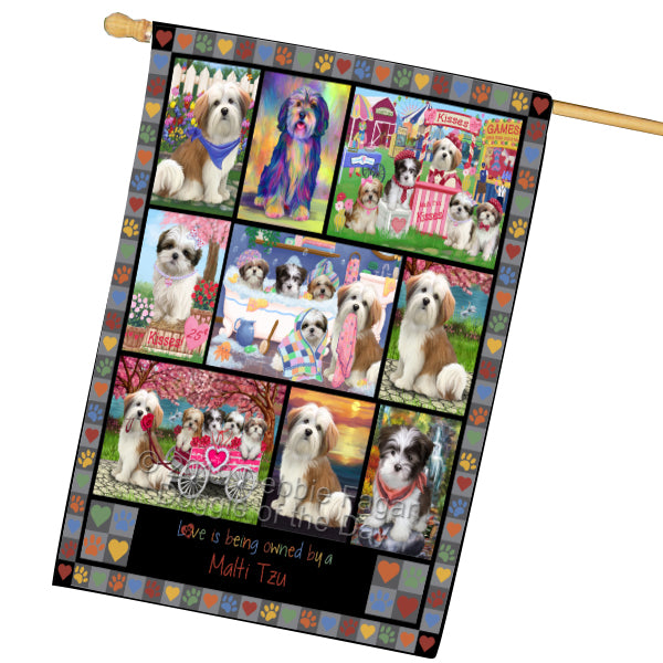Love is Being Owned Malti Tzu Dog Grey House Flag FLG65507