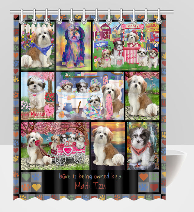 Love is Being Owned Malti Tzu Dog Grey Shower Curtain