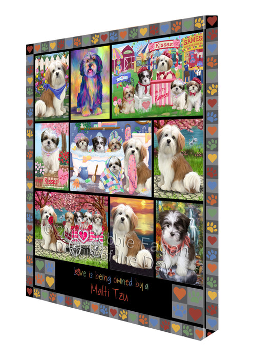 Love is Being Owned Malti Tzu Dog Grey Canvas Print Wall Art Décor CVS138257