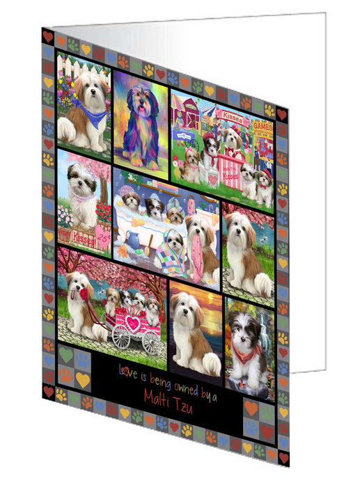 Love is Being Owned Malti Tzu Dog Grey Handmade Artwork Assorted Pets Greeting Cards and Note Cards with Envelopes for All Occasions and Holiday Seasons GCD77405
