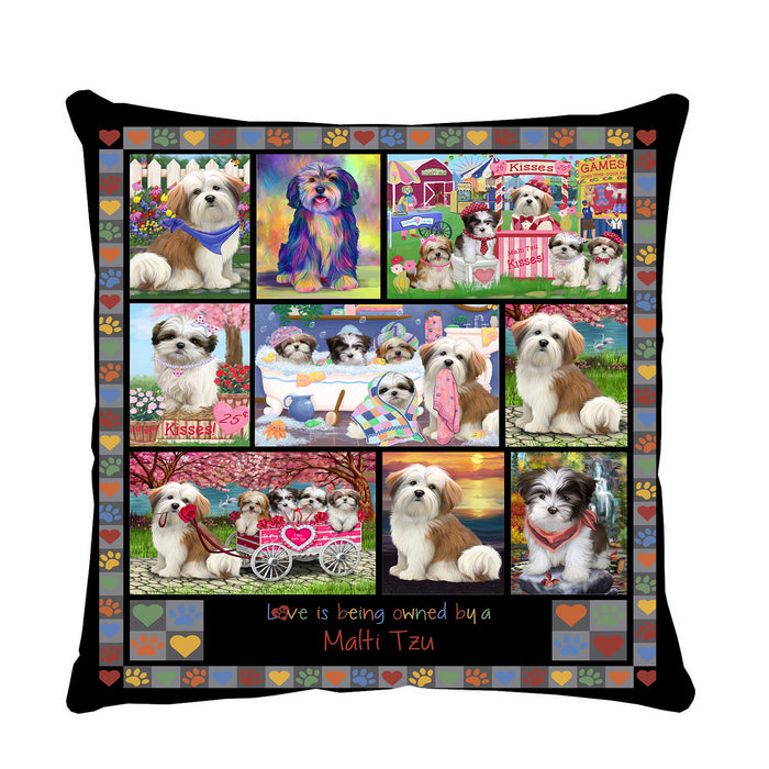Love is Being Owned Malti Tzu Dog Grey Pillow PIL84912