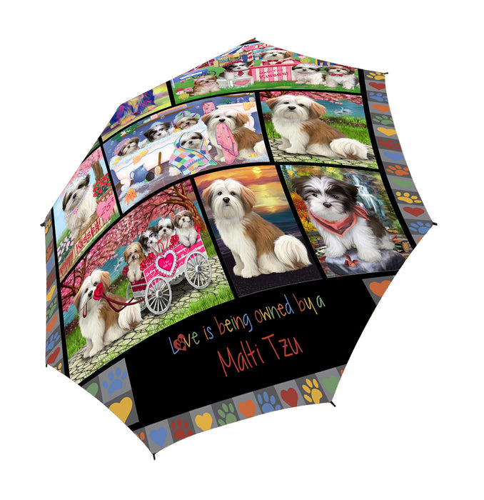 Love is Being Owned Malti Tzu Dog Grey Semi-Automatic Foldable Umbrella