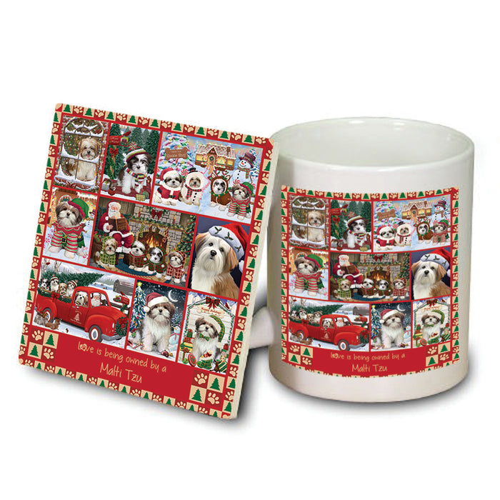 Love is Being Owned Christmas Malti Tzu Dogs Mug and Coaster Set MUC57231