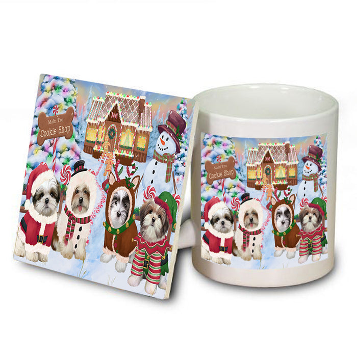 Holiday Gingerbread Cookie Shop Malti Tzus Dog Mug and Coaster Set MUC56496