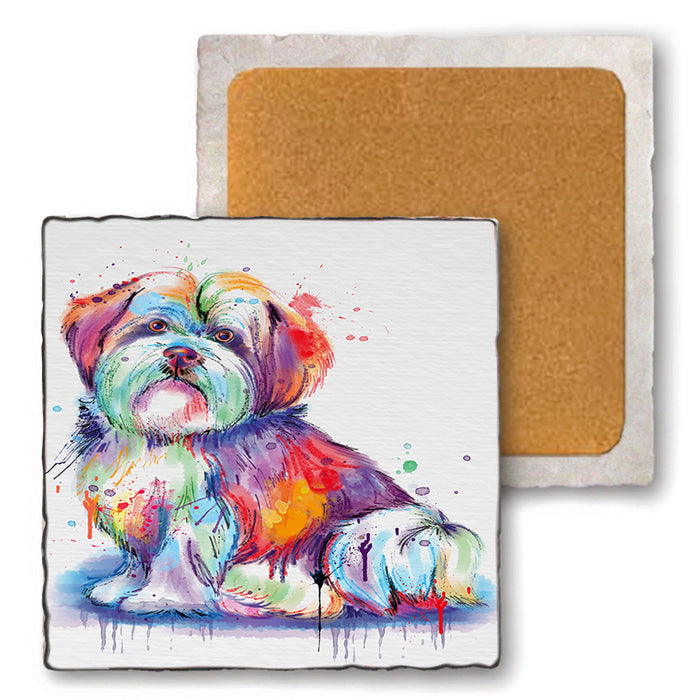 Watercolor Malti Tzu Dog Set of 4 Natural Stone Marble Tile Coasters MCST52092