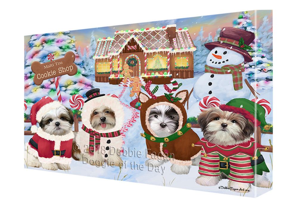 Holiday Gingerbread Cookie Shop Malti Tzus Dog Canvas Print Wall Art Décor CVS130760