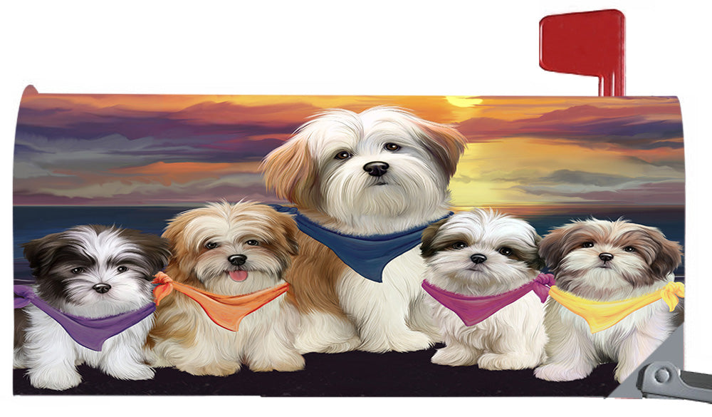 Family Sunset Portrait Malti Tzu Dogs Magnetic Mailbox Cover MBC48487
