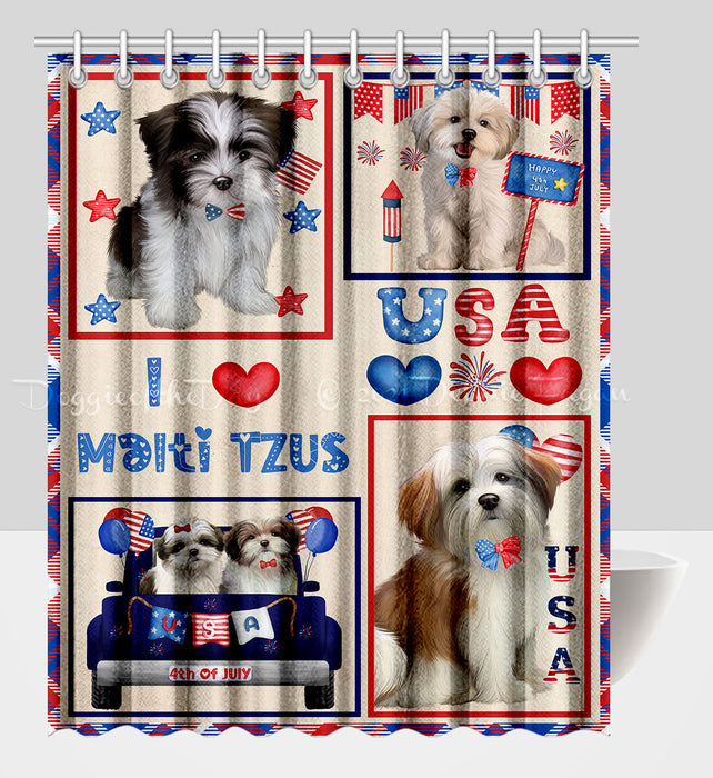 4th of July Independence Day I Love USA Malti Tzu Dogs Shower Curtain Pet Painting Bathtub Curtain Waterproof Polyester One-Side Printing Decor Bath Tub Curtain for Bathroom with Hooks