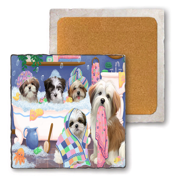 Rub A Dub Dogs In A Tub Malti Tzus Dog Set of 4 Natural Stone Marble Tile Coasters MCST51803