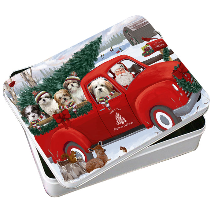 Christmas Santa Express Delivery Malti Tzus Dog Family Photo Storage Tin PITN54993