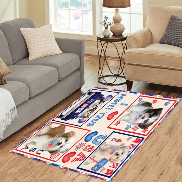 4th of July Independence Day I Love USA Malti Tzu Dogs Area Rug - Ultra Soft Cute Pet Printed Unique Style Floor Living Room Carpet Decorative Rug for Indoor Gift for Pet Lovers