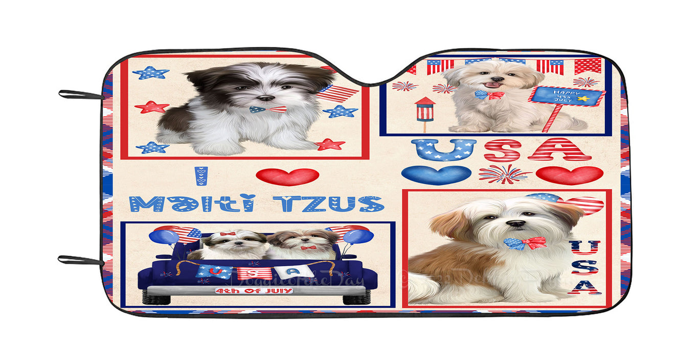 4th of July Independence Day I Love USA Malti Tzu Dogs Car Sun Shade Cover Curtain